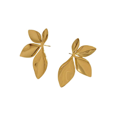 DELIA – 304 STEEL LEAF FLOWER STUDS, 16K GOLD & WHITE GOLD PLATED