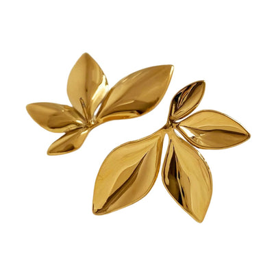 DELIA – 304 STEEL LEAF FLOWER STUDS, 16K GOLD & WHITE GOLD PLATED