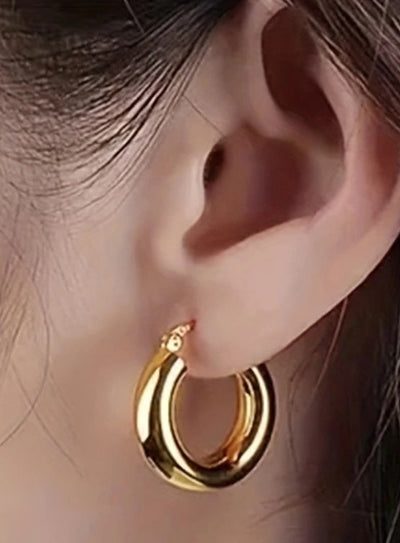 DELIA - SIMPLE STYLE ROUND PLATING 304 STAINLESS STEEL 18K GOLD PLATED EARRING, 1 PAIR