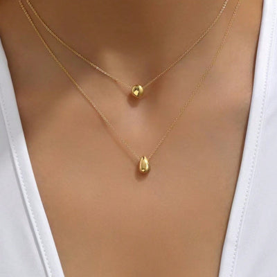 DELIA - SIMPLE CLASSIC STYLE COMMUTE WATER DROPLETS 304 STAINLESS STEEL DOUBLE LAYER NECKLACES