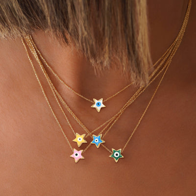 DELIA - 201 STAINLESS STEEL COPPER INLAY STAR EYE  PENDANT NECKLACE - GOLD CHAIN