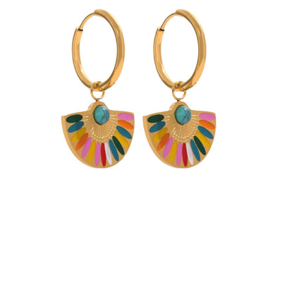 DELIA - BOHEMIAN SECTOR ENAMEL 304 STAINLESS STEEL TURQUOISE EARRINGS