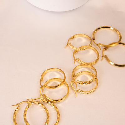 DELIA - 5 PAIRS SIMPLE STYLE ROUND 304 STAINLESS STEEL 18K GOLD PLATED EARRINGS