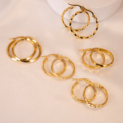 DELIA - 5 PAIRS SIMPLE STYLE ROUND 304 STAINLESS STEEL 18K GOLD PLATED EARRINGS
