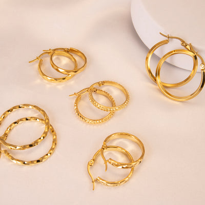 DELIA - 5 PAIRS SIMPLE STYLE ROUND 304 STAINLESS STEEL 18K GOLD PLATED EARRINGS