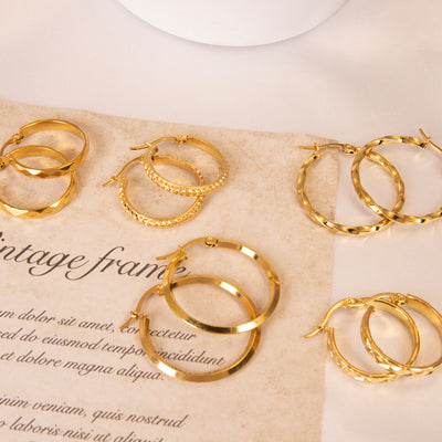 DELIA - 5 PAIRS SIMPLE STYLE ROUND 304 STAINLESS STEEL 18K GOLD PLATED EARRINGS