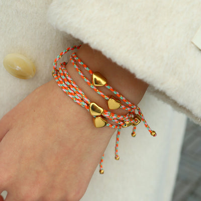 DELIA ELEGANT HEART BRACELET – 18K GOLD PLATED ON 304 STAINLESS STEEL WITH WOVEN ROPE CHAIN