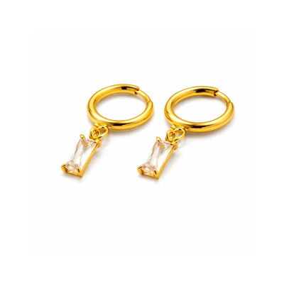 DELIA - RETRO GEOMETRIC INLAY 316L STAINLESS STEEL ZIRCON DANGLING EARRING