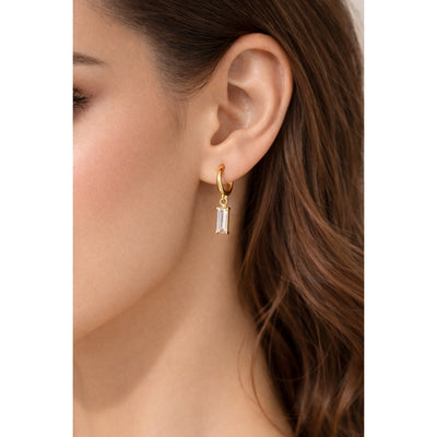 DELIA - RETRO GEOMETRIC INLAY 316L STAINLESS STEEL ZIRCON DANGLING EARRING