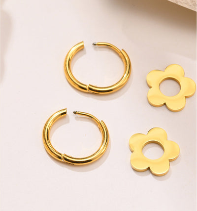 Delia Flower Drop Earrings – 18K Gold Plated Stainless & Titanium Steel