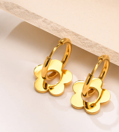 Delia Flower Drop Earrings – 18K Gold Plated Stainless & Titanium Steel