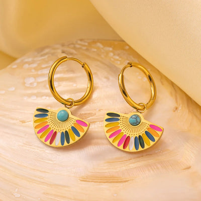DELIA - BOHEMIAN SECTOR ENAMEL 304 STAINLESS STEEL TURQUOISE EARRINGS