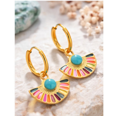 DELIA - BOHEMIAN SECTOR ENAMEL 304 STAINLESS STEEL TURQUOISE EARRINGS