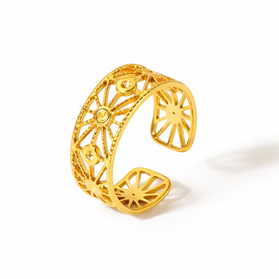 DELIA STAINLESS STEEL 18K GOLD PLATED SUN DETAILS - OPEN RING