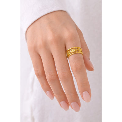 DELIA STAINLESS STEEL 18K GOLD PLATED SUN DETAILS - OPEN RING