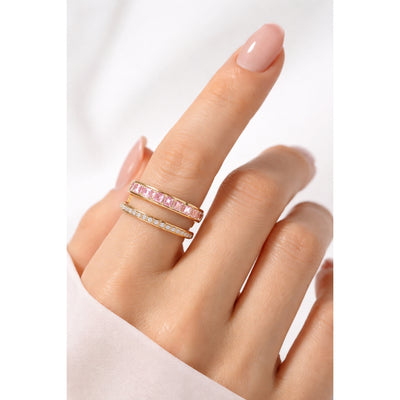DELIA - IG STYLE MODERN CLASSIC GEOMETRIC 304 STAINLESS STEEL 18K GOLD PLATED CZECH DIAMOND ZIRCON OPEN RING - PINK