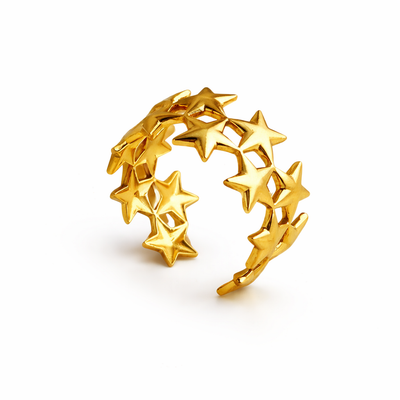DELIA - 304 STAINLESS STEEL 18K GOLD PLATED ELEGANT RETRO STAR OPEN RING - GOLD