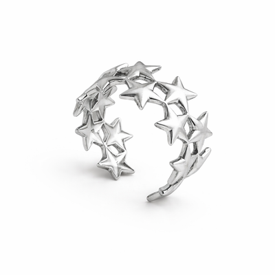 DELIA - 304 STAINLESS STEEL 18K GOLD PLATED ELEGANT RETRO STAR OPEN RING - SILVER