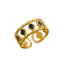 DELIA - ROCK OVERSIZED LEAVES EYE FLOWER 304 STAINLESS STEEL GEM 18K GOLD PLATED INLAY OPEN RING GOLD PLATED - BLACK