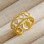 DELIA - ROCK OVERSIZED LEAVES EYE FLOWER 304 STAINLESS STEEL GEM 18K GOLD PLATED INLAY OPEN RING GOLD PLATED - WHITE