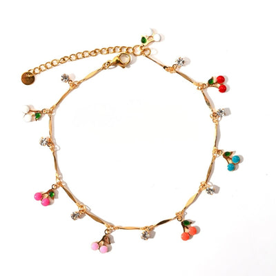 DELIA CHERRY ANKLET – 304 STAINLESS STEEL WITH ZIRCON & ENAMEL INLAY