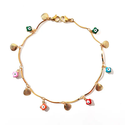 DELIA EYE SHELL ANKLET – 304 STAINLESS STEEL WITH ZIRCON & ENAMEL INLAY