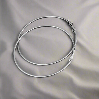 DELIA - CLASSIC ROUND 304 STAINLESS STEEL 18K GOLD PLATED EARRING (1 PAIR) - SILVER