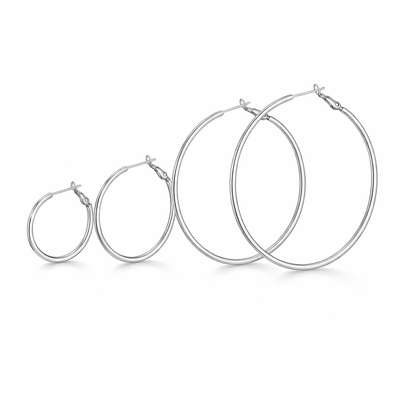 DELIA - CLASSIC ROUND 304 STAINLESS STEEL 18K GOLD PLATED EARRING (1 PAIR) - SILVER