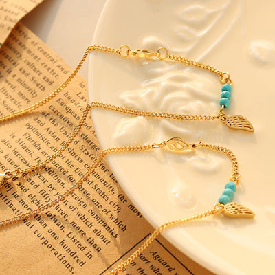 DELIA - FASHION LEAF 304 STAINLESS STEEL NO INLAID 18K GOLD PLATED ANKLET