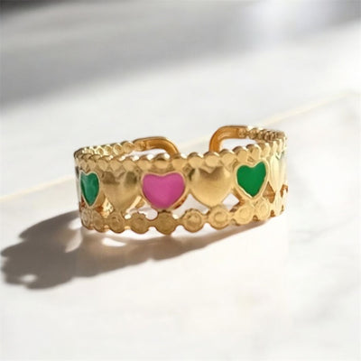 DELIA - ELEGANT RETRO ROUND HEART SHAPE 304 STAINLESS STEEL 18K GOLD PLATED OPEN RING