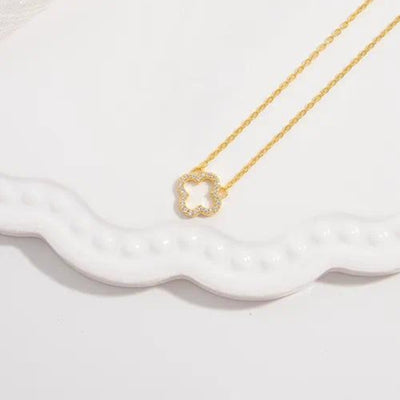 DELIA FOUR-LEAF CLOVER PENDANT NECKLACE – 925 STERLING SILVER PLATED WITH ZIRCON INLAY