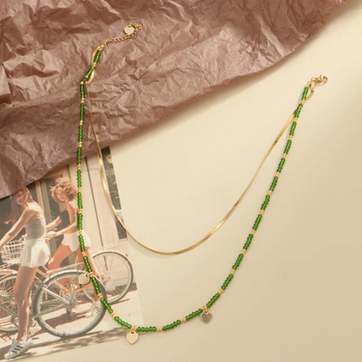 DELIA BOHO LAYERED PENDANT NECKLACE – 18K GOLD PLATED, 304 STAINLESS STEEL, HANDMADE WITH CRYSTALS