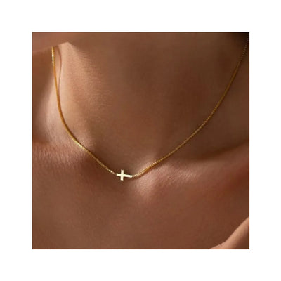 DELIA 304 STAINLESS STEEL ION PLATED 18K GOLD CROSS PENDANT NECKLACE