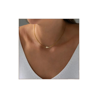 DELIA 304 STAINLESS STEEL ION PLATED 18K GOLD CROSS PENDANT NECKLACE