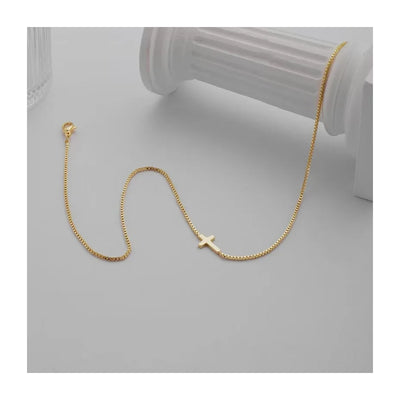 DELIA 304 STAINLESS STEEL ION PLATED 18K GOLD CROSS PENDANT NECKLACE