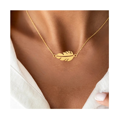 DELIA ELEGANT SIMPLE STYLE FEATHER STAINLESS STEEL PENDANT NECKLACE