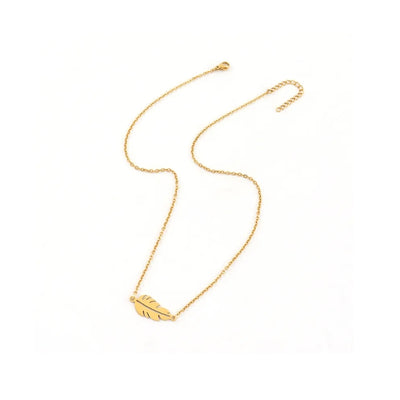 DELIA ELEGANT SIMPLE STYLE FEATHER STAINLESS STEEL PENDANT NECKLACE