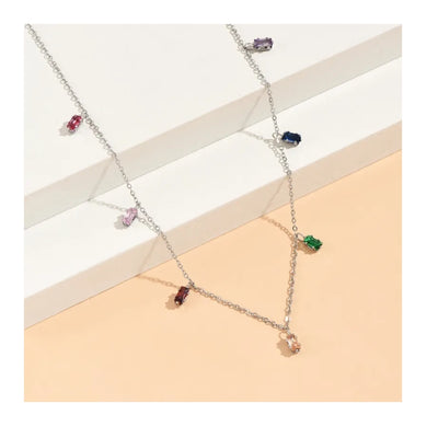 DELIA 304 STAINLESS STEEL 14K GOLD PVD PLATED RECTANGLE ZIRCON NECKLACE