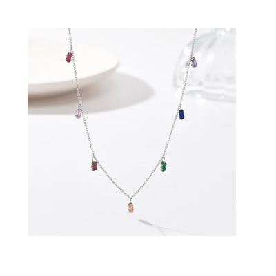 DELIA 304 STAINLESS STEEL 14K GOLD PVD PLATED RECTANGLE ZIRCON NECKLACE