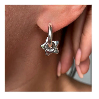 DELIA 304 STAINLESS STEEL 18K GOLD PVD PLATED GOLDEN STAR HOOP EARRINGS - SILVER