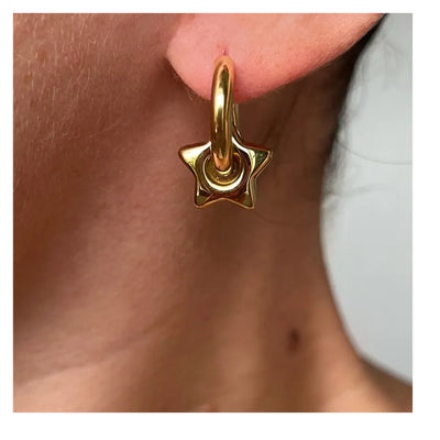 DELIA 304 STAINLESS STEEL 18K GOLD PVD PLATED GOLDEN STAR HOOP EARRINGS - GOLD