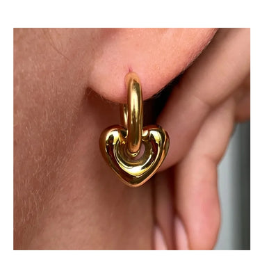 DELIA 304 STAINLESS STEEL 18K GOLD PVD PLATED HOLLOW HEART PENTAGRAM HOOP EARRINGS - GOLD