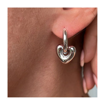 DELIA 304 STAINLESS STEEL 18K GOLD PVD PLATED HOLLOW HEART PENTAGRAM HOOP EARRINGS - SILVER