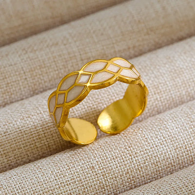 DELIA - ROCK OVERSIZED 304 STAINLESS STEEL GEM 18K GOLD PLATED INLAY OPEN RING
