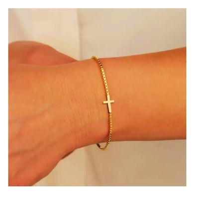 DELIA 304 STAINLESS STEEL CROSS BRACELET – 18K GOLD PVD COATED