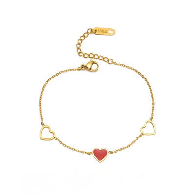DELIA 304 STAINLESS STEEL 18K GOLD PVD PLATED ROUND HEART FLOWER BRACELET