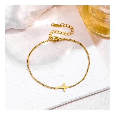 DELIA 304 STAINLESS STEEL CROSS BRACELET – 18K GOLD PVD COATED