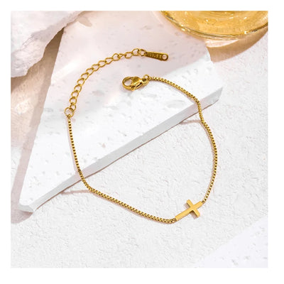 DELIA 304 STAINLESS STEEL CROSS BRACELET – 18K GOLD PVD COATED