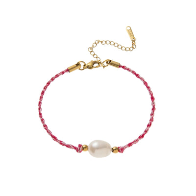 DELIA VACUUM PLATING 18K GOLD SUN RED HEART PEARL BRACELET - PINK