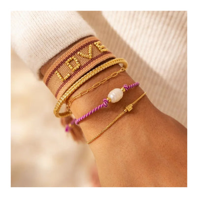 DELIA VACUUM PLATING 18K GOLD SUN RED HEART PEARL BRACELET - PINK